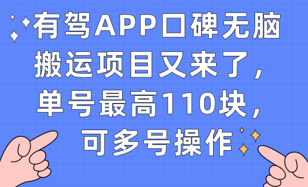 有驾APP口碑无脑搬运项目又来了，单号最高110块，可多号操作|冰针科技