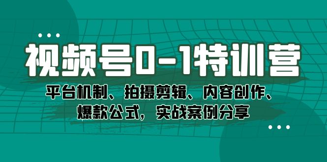 视频号0-1特训营：平台机制、拍摄剪辑、内容创作、爆款公式，实战案例分享|冰针科技