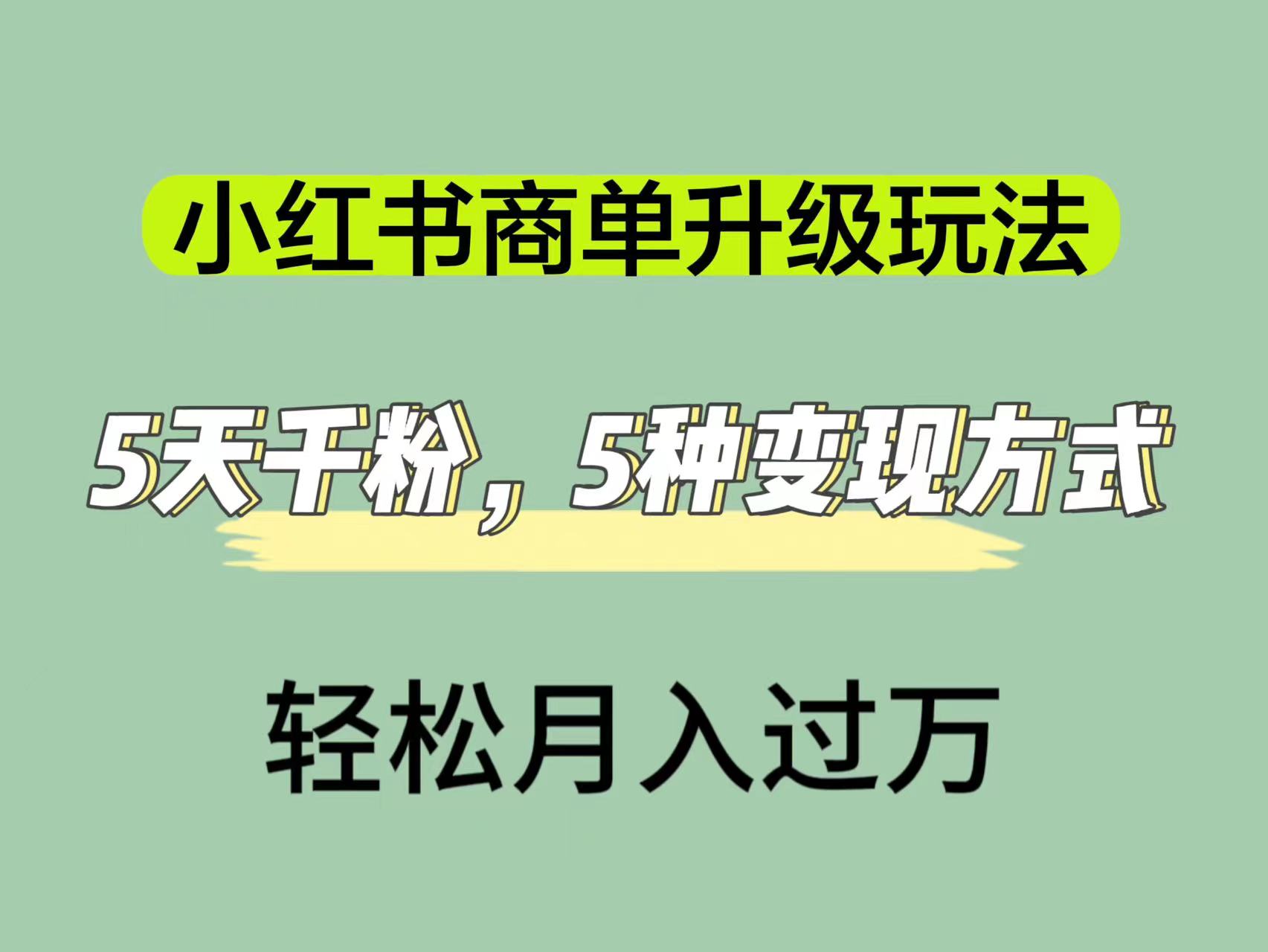 小红书商单升级玩法，5天千粉，5种变现渠道，轻松月入1万|冰针科技