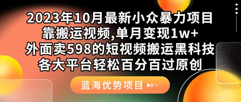 外面卖598的10月最新短视频搬运黑科技，各大平台百分百过原创 靠搬运月入1w|冰针科技