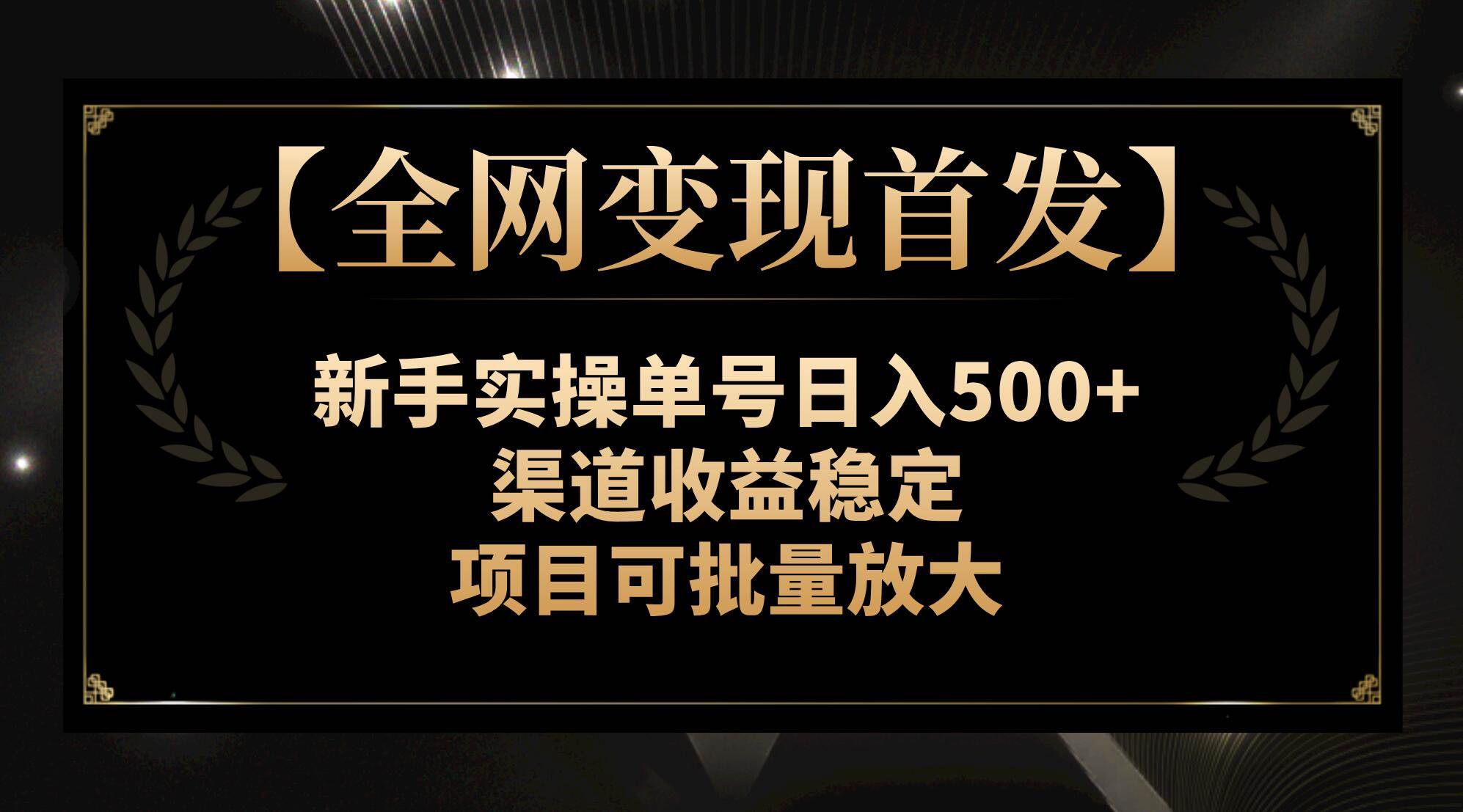 【全网变现首发】新手实操单号日入500 ，渠道收益稳定，项目可批量放大|冰针科技