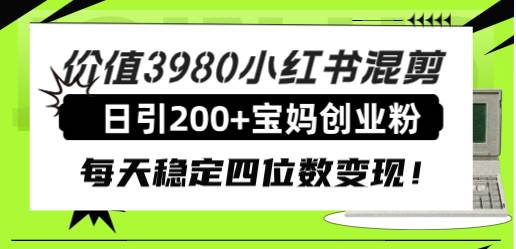 价值3980小红书混剪日引200 宝妈创业粉，每天稳定四位数变现！|冰针科技