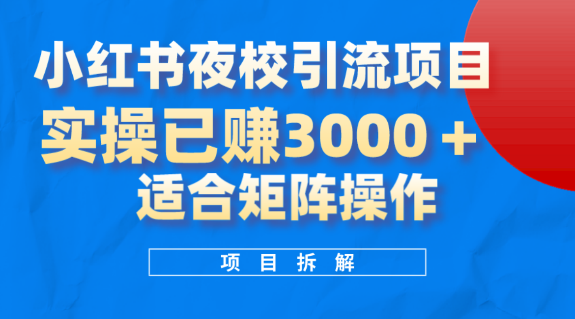 小红书夜校引流变现项目，实操日赚3000 ，适合矩阵放大操作|冰针科技