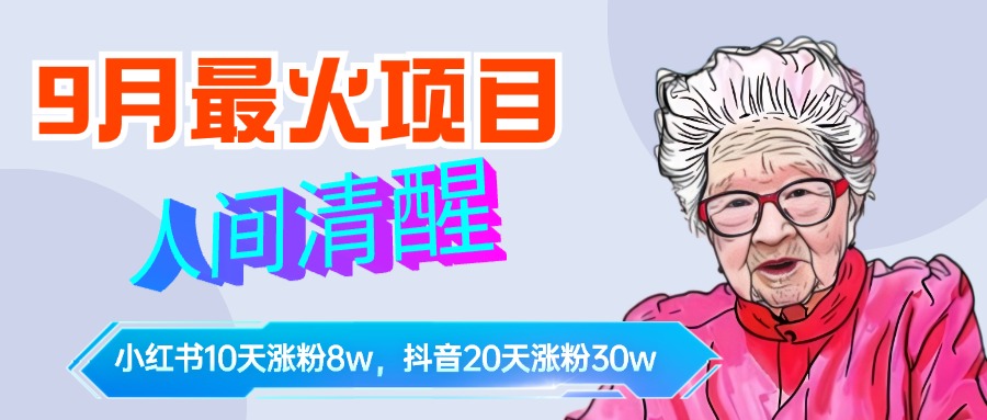 9月最火项目，人间清醒柒奶奶，10天小红薯涨粉8w+，单篇笔记报价1400.|冰针科技