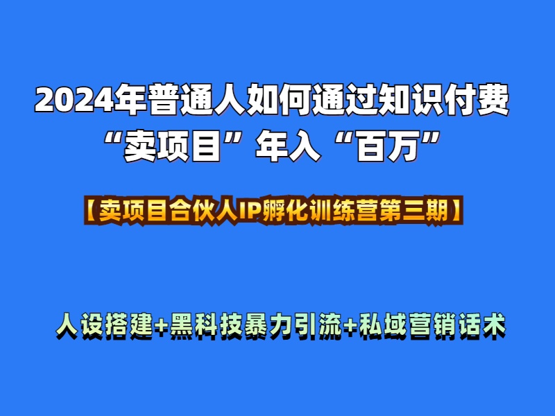 2024年普通人如何通过知识付费“卖项目”年入“百万”人设搭建-黑科技暴力引流-全流程|冰针科技