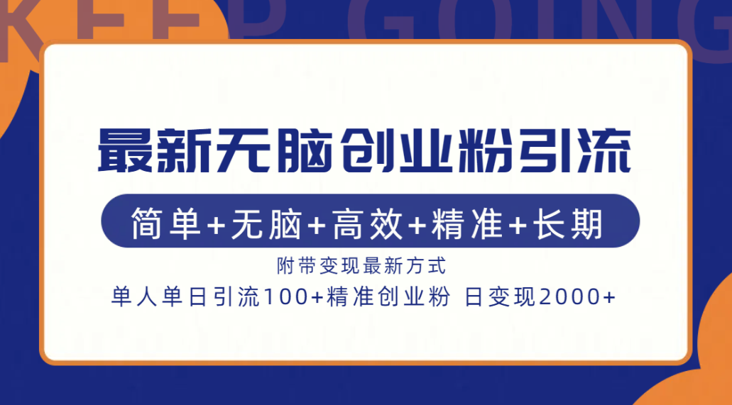 最新无脑创业粉引流！简单+无脑+高效+精准+长期+附带变现方式|冰针科技