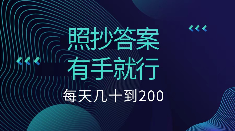 照抄答案，有手就行，每天几十到200低保|冰针科技