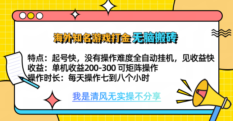 知名游戏打金，无脑搬砖单机收益200-300+  即做！即赚！当天见收益！|冰针科技