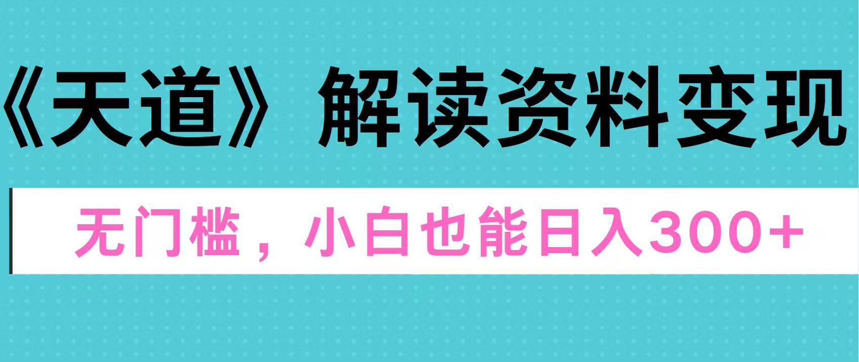 天道解读资料变现，无门槛，小白也能快速上手，稳定日入300+|冰针科技