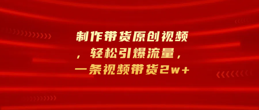 制作带货原创视频，轻松引爆流量，一条视频带货2w+|冰针科技