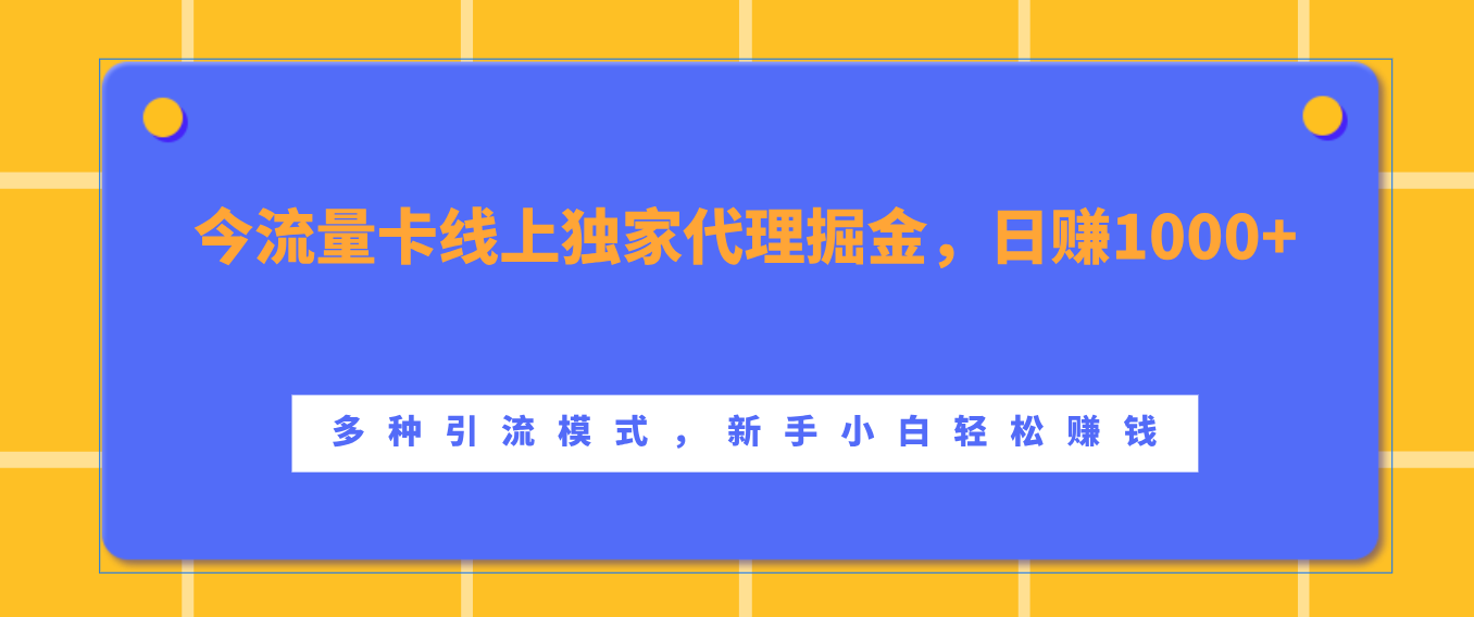 流量卡线上独家代理掘金，日赚1000+ ，多种引流模式，新手小白轻松赚钱|冰针科技