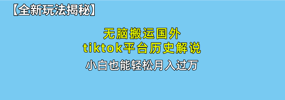 【全新玩法揭秘】无脑搬运国外tiktok历史解说，月入过万绝不是梦|冰针科技