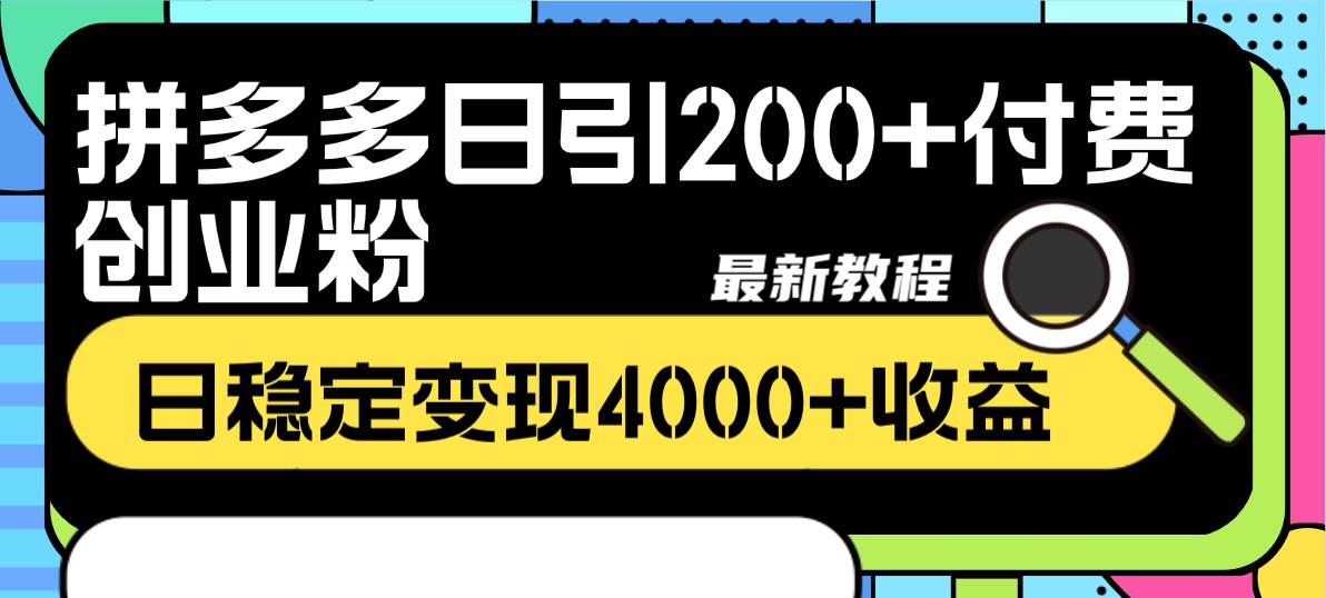 拼多多日引200 付费创业粉，日稳定变现4000 收益最新教程|冰针科技