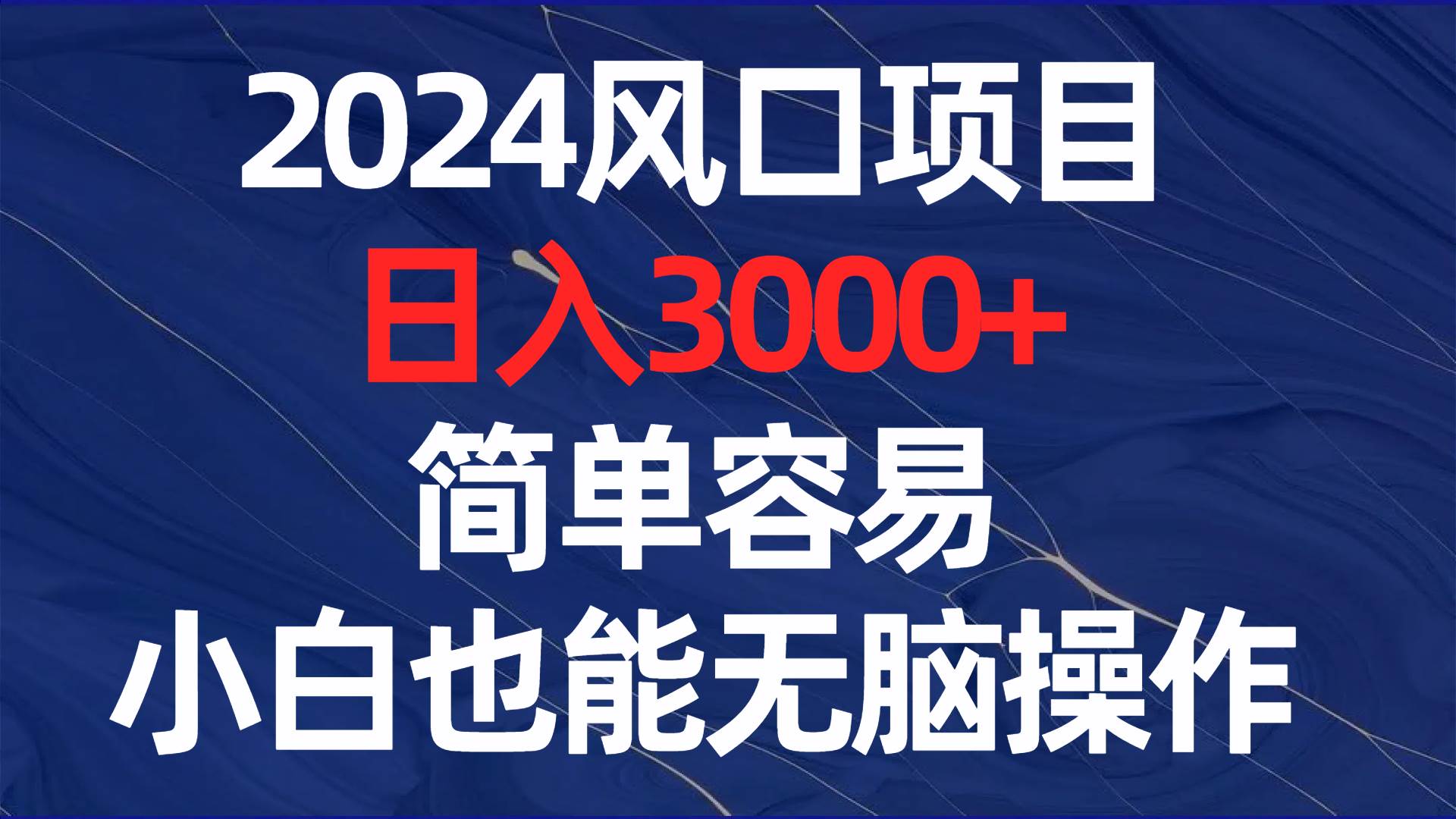 2024风口项目，日入3000 ，简单容易，小白也能无脑操作|冰针科技