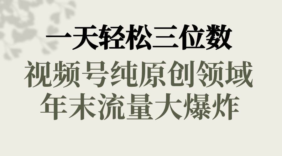 一天轻松三位数，视频号纯原创领域，春节童子送祝福，年末流量大爆炸|冰针科技