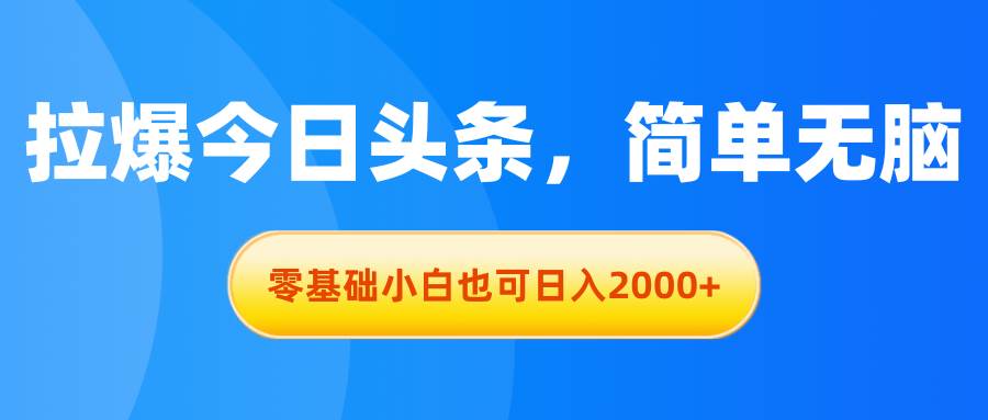 拉爆今日头条，简单无脑，零基础小白也可日入2000+|冰针科技